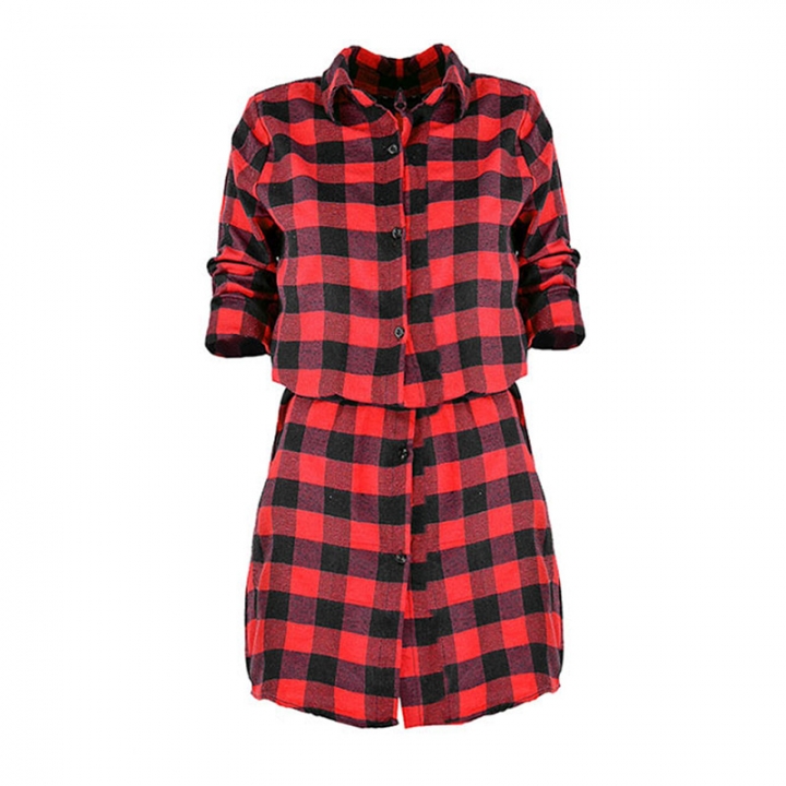 Western Style Ms Autumn And Winter Christmas Fashion Lattice Slim A Row of Buckles Dress Coat