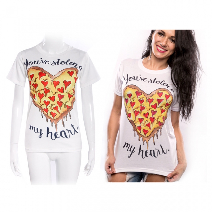 Western Style Ms Summer Fashion Trend Heart Printed Cotton T-shirt coat