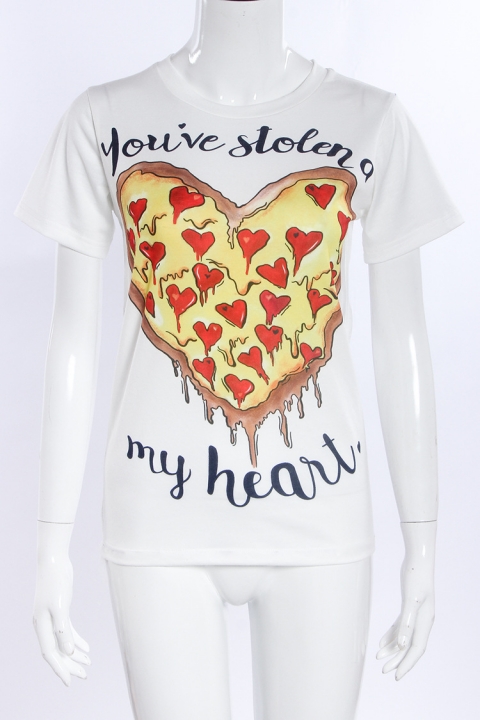 Western Style Ms Summer Fashion Trend Heart Printed Cotton T-shirt coat