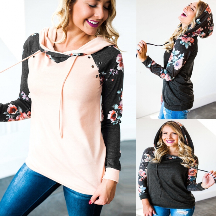 Western Style Ms Fashion Stitching Printing Play Corns Hooded Slim Sweater