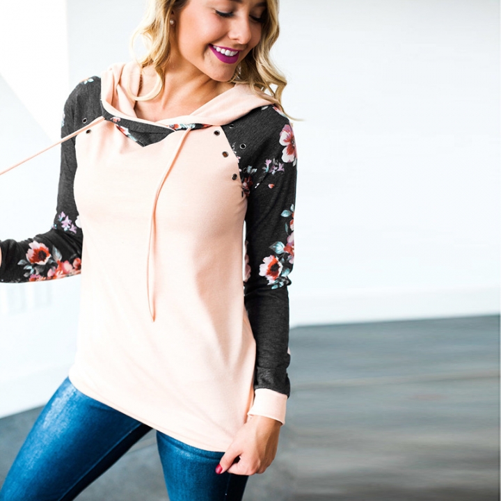 Western Style Ms Fashion Stitching Printing Play Corns Hooded Slim Sweater