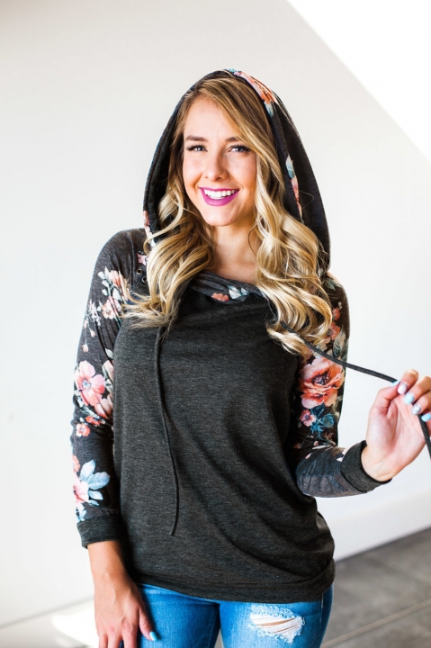 Western Style Ms Fashion Stitching Printing Play Corns Hooded Slim Sweater
