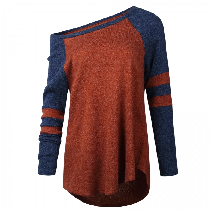 Western Style Ms Autumn And Winter Oblique Collar irregular Stitching Loose trend Sweater