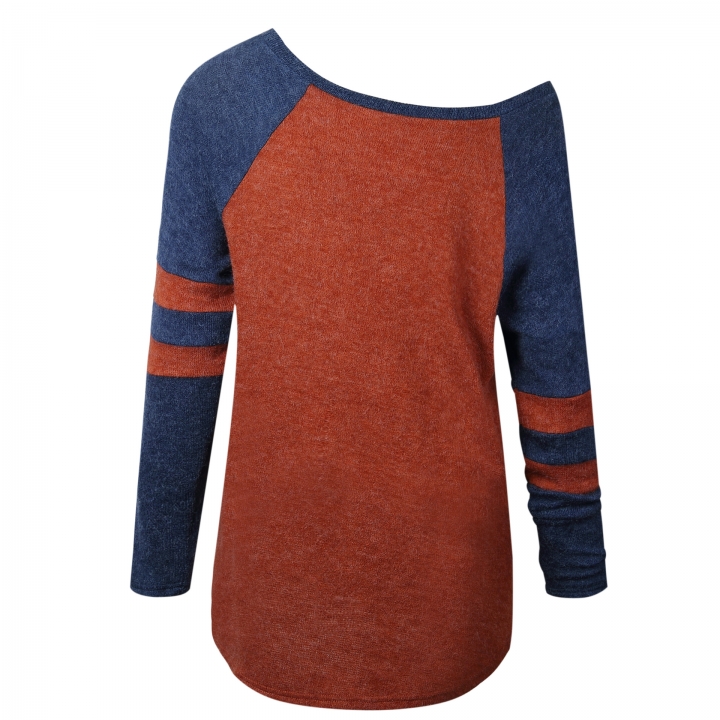 Western Style Ms Autumn And Winter Oblique Collar irregular Stitching Loose trend Sweater