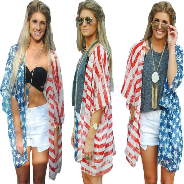 Western Style Ms The New independence Day Flag Cardigan Loose Leisure trend Apparel