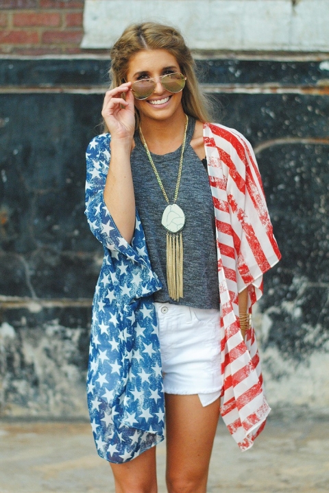 Western Style Ms The New independence Day Flag Cardigan Loose Leisure trend Apparel