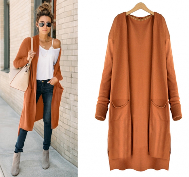 Western Style Ms Autumn And Winter Fashion Knitting Wool In the Long Section Trend Cardigan coat