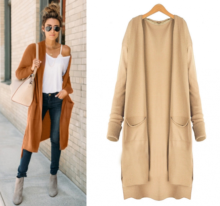Western Style Ms Autumn And Winter Fashion Knitting Wool In the Long Section Trend Cardigan coat