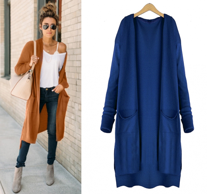 Western Style Ms Autumn And Winter Fashion Knitting Wool In the Long Section Trend Cardigan coat