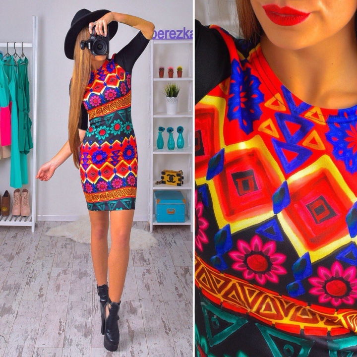 Western Style Ms Fashion Sexy Package hip Slim printing Trendy dress