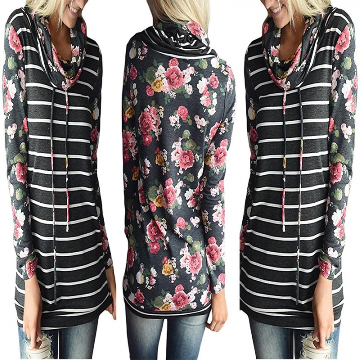 Western Style Ms Autumn And Winter Fashion Popular stripe Stitching Printing personality Sweater