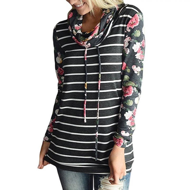 Western Style Ms Autumn And Winter Fashion Popular stripe Stitching Printing personality Sweater