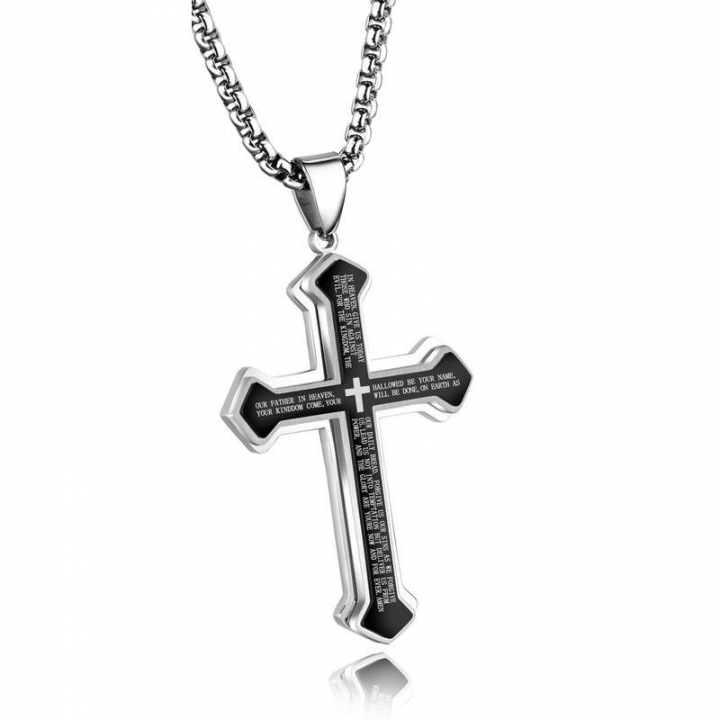 Western Style Ms Stainless Steel Accessories Titanium Steel Three Layers Bible cross Men Necklace