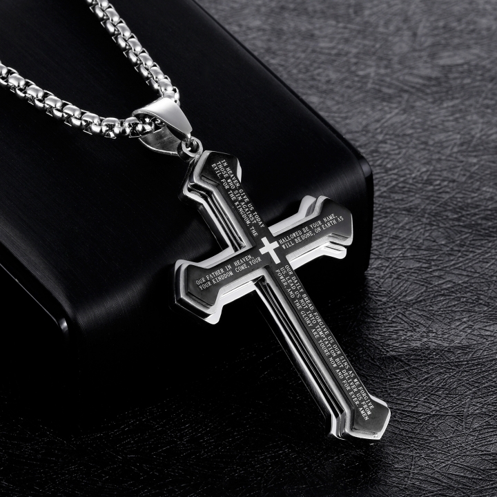 Western Style Ms Stainless Steel Accessories Titanium Steel Three Layers Bible cross Men Necklace