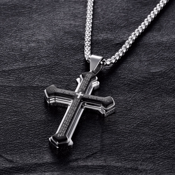 Western Style Ms Stainless Steel Accessories Titanium Steel Three Layers Bible cross Men Necklace