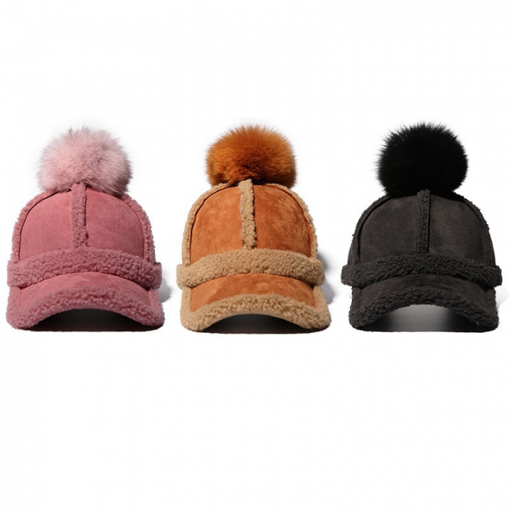 Autumn And Winter Wild Hairball Baseball cap Fashion Student Thickening lovely street Caps