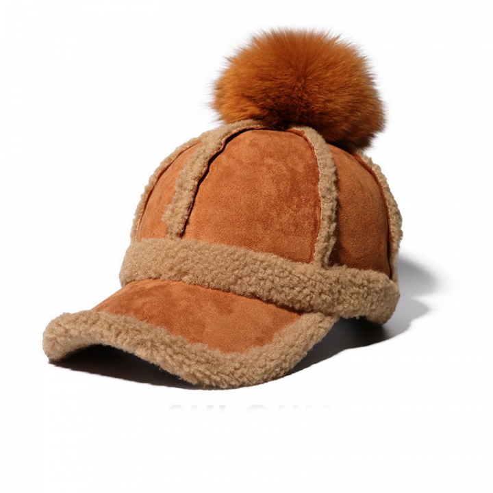 Autumn And Winter Wild Hairball Baseball cap Fashion Student Thickening lovely street Caps