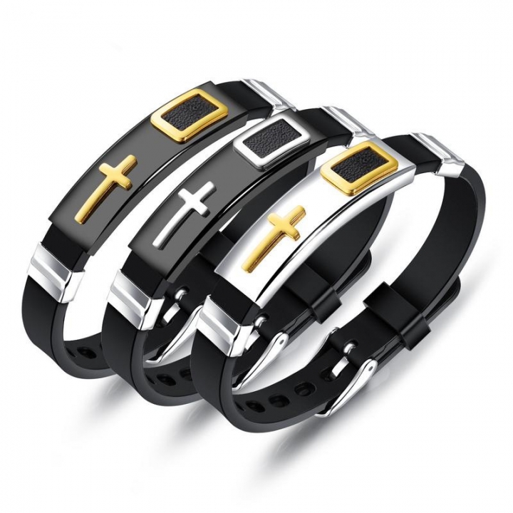 Western Style Stainless Steel Accessories Fashion Classic Cross Silica gel Men Bracelets