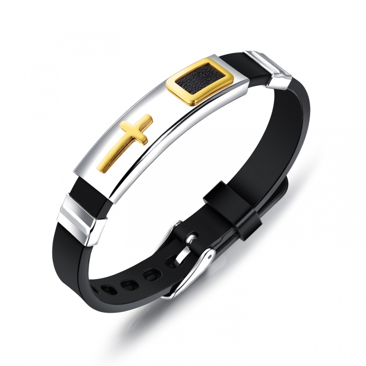 Western Style Stainless Steel Accessories Fashion Classic Cross Silica gel Men Bracelets