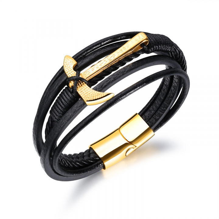 Men Retro Manual Weaving Ax Bracelets Titanium Steel Multi-layer Leather Bracelet
