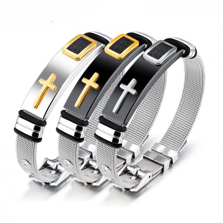 Men Personality Titanium Steel Mesh Belt Bracelets Classic Cross Trend Wrist Strap