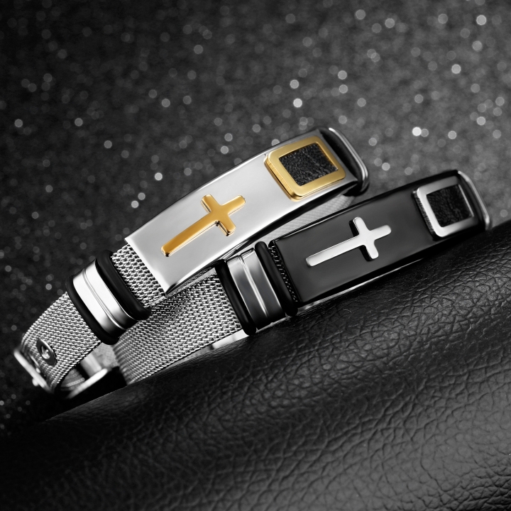Men Personality Titanium Steel Mesh Belt Bracelets Classic Cross Trend Wrist Strap