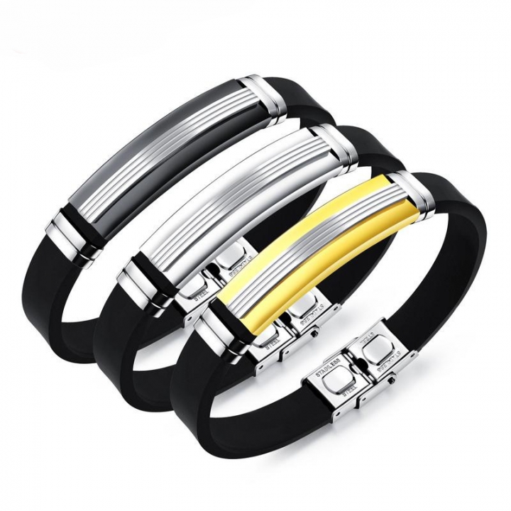 Western Style Men Personality Wristband Fashion Movement Stainless Steel Silica gel Bracelets