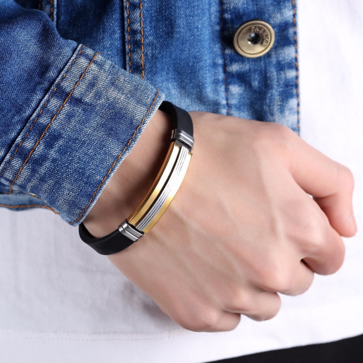 Western Style Men Personality Wristband Fashion Movement Stainless Steel Silica gel Bracelets