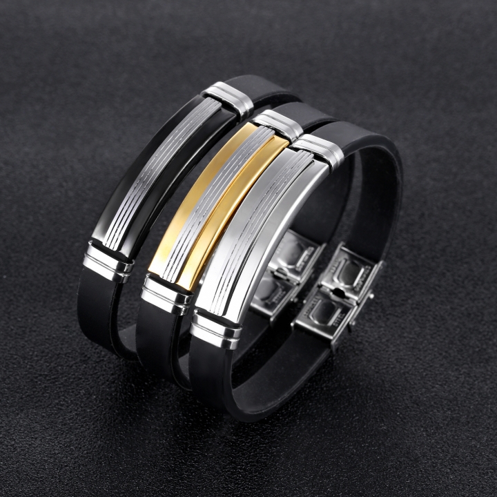 Western Style Men Personality Wristband Fashion Movement Stainless Steel Silica gel Bracelets