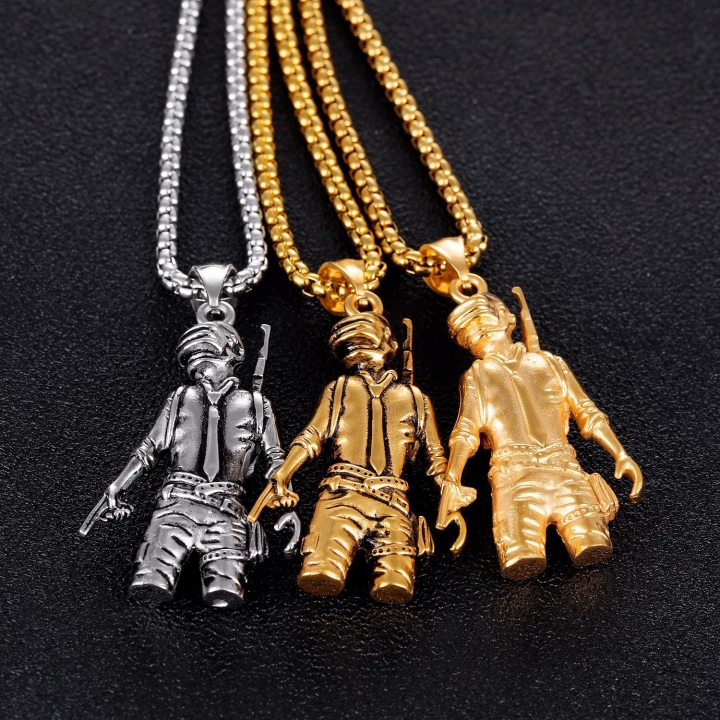 Western Style Personality Eat Chicken Pendant Rock Trend Game Characters Titanium Steel Necklace