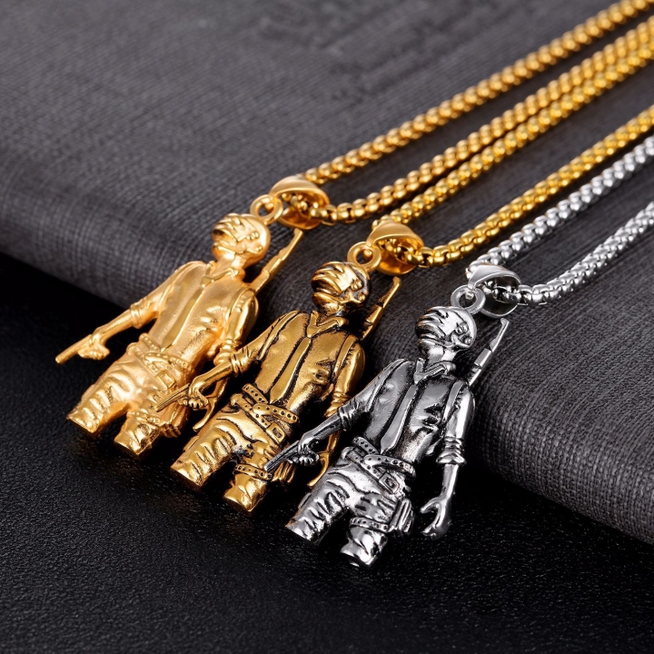 Western Style Personality Eat Chicken Pendant Rock Trend Game Characters Titanium Steel Necklace