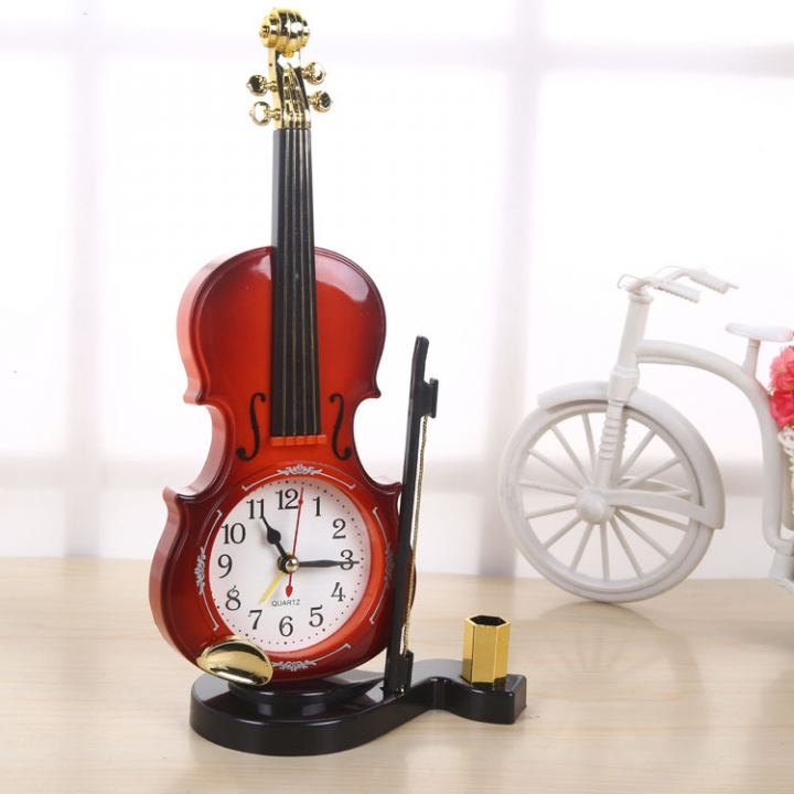 Creativity Personality Violin Alarm Clock Student Fashion Gift Alarm Clock With Pen Holder