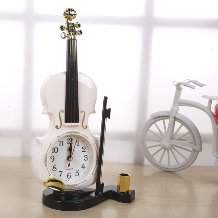 Creativity Personality Violin Alarm Clock Student Fashion Gift Alarm Clock With Pen Holder