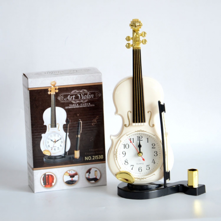 Creativity Personality Violin Alarm Clock Student Fashion Gift Alarm Clock With Pen Holder