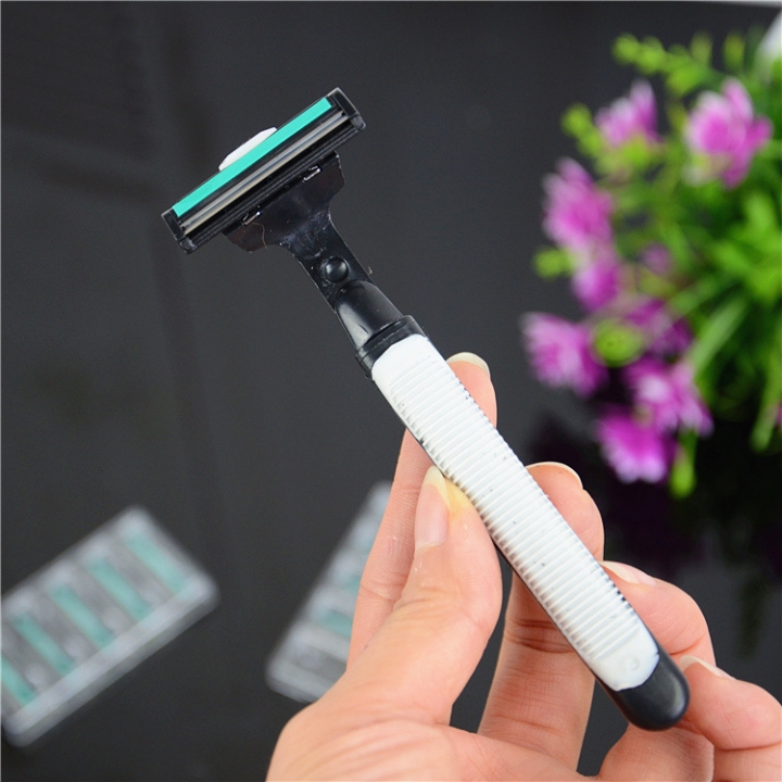 Men Manually Razor Blade Double Layer Razor 1 tool holder 10 Heads Set