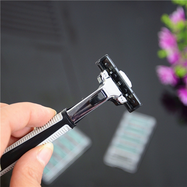 Men Manually Razor Blade Double Layer Razor 1 tool holder 10 Heads Set