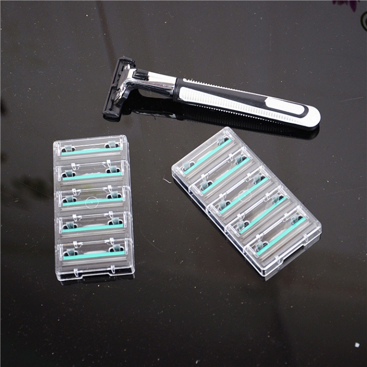 Men Manually Razor Blade Double Layer Razor 1 tool holder 10 Heads Set