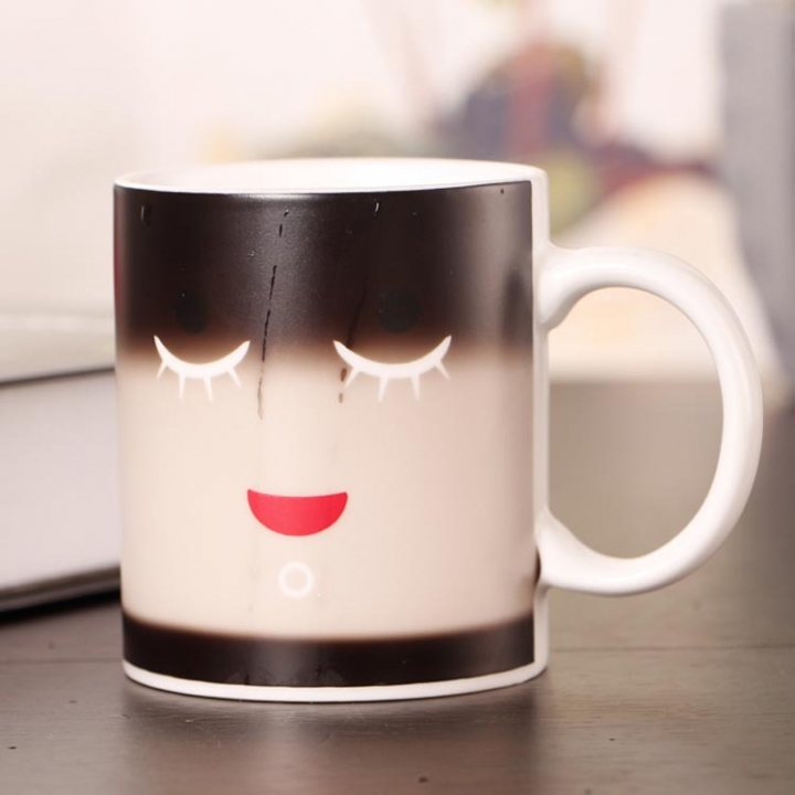 Fashion Emoticon Mark Cup Ceramics Discoloration Cup Creativity Water Transfer Printing Magic Cup