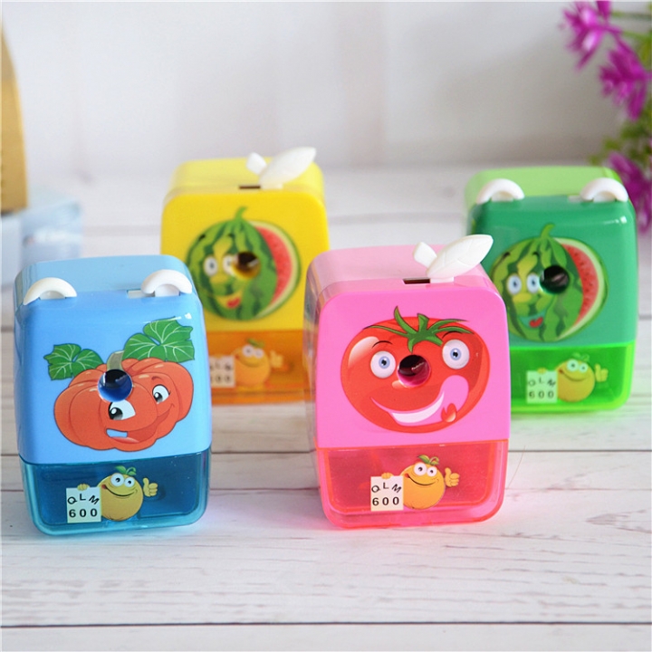 Smiley Face Fruit Pencil Sharpener Plastic Hand Type Pencil Sharpener Student Learn Supplies