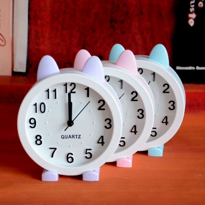 Cartoon Circular Cat ear Alarm Clock Lovely Modeling Clock Bedside Alarm Clock