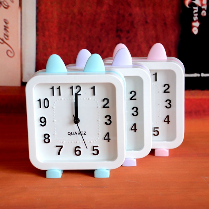 Cartoon Circular Cat ear Alarm Clock Lovely Modeling Clock Bedside Alarm Clock