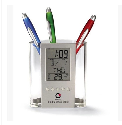 Multifunction Transparent Electronic Pen Holder Perpetual Calendar Electronic Pen Clock