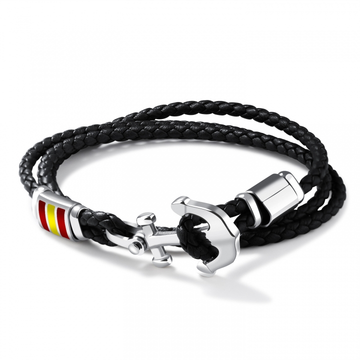 The New Ship Anchored Cross Stainless Steel Men Fashion Personality Leather Bracelet