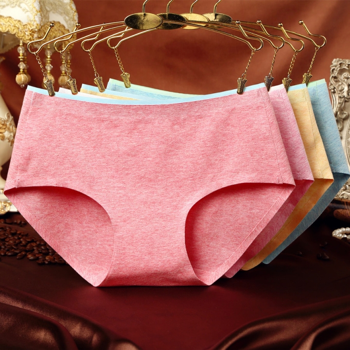 Cotton Middle Waist One Piece No Trace Underwear Ms Colored Cotton Fabrics Briefs Underwear