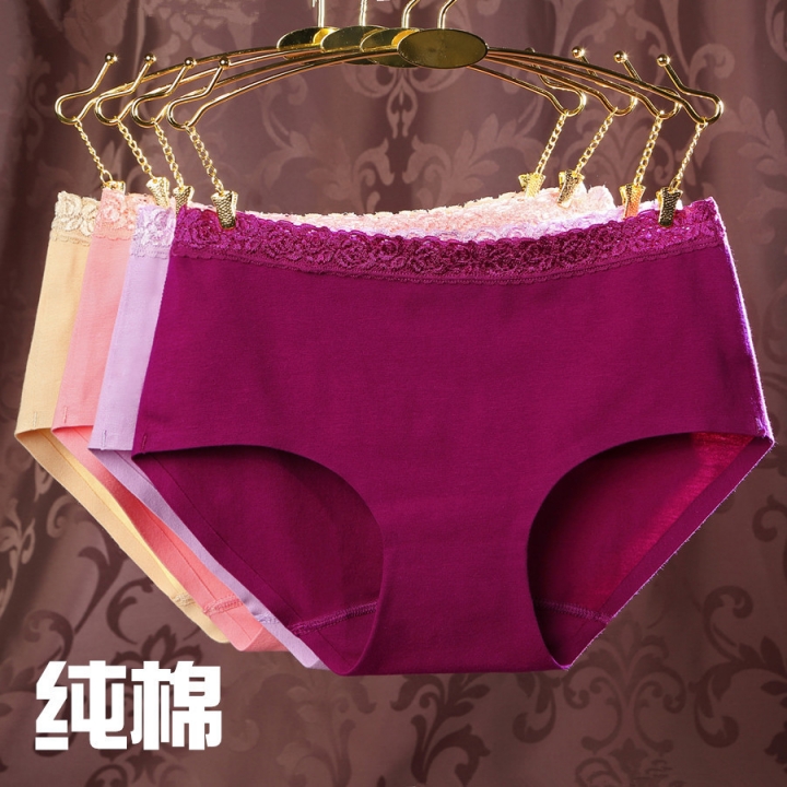 Ms One Piece No Trace Underwear Middle Waist Lace Cotton Underwear Briefs