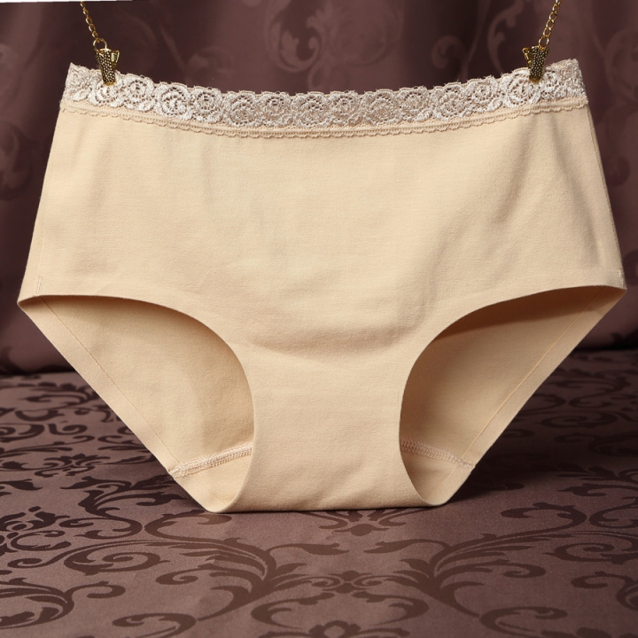 Ms One Piece No Trace Underwear Middle Waist Lace Cotton Underwear Briefs