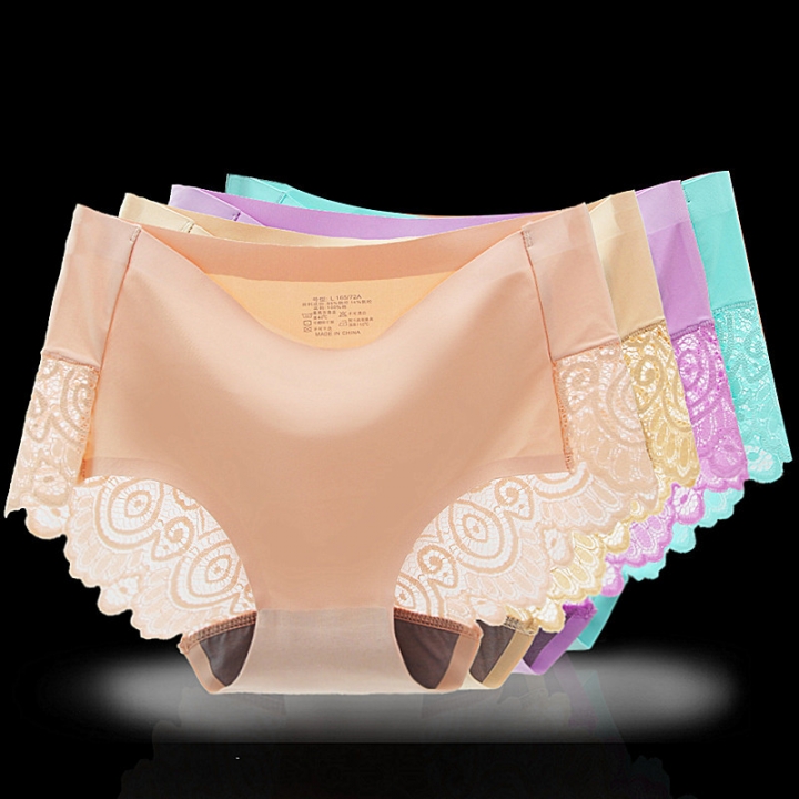 Lace No Trace Ice silk One Piece Ms Middle Waist Cotton Department Underwear