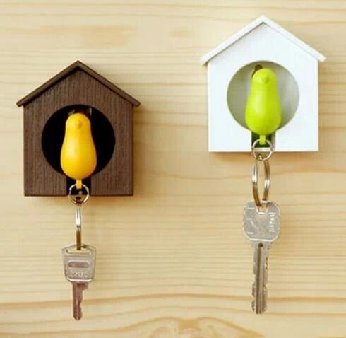 Cute Whistle Bird House Couple keychains Wall Mount Hook Plastic Sparrow Key Holder for the keys