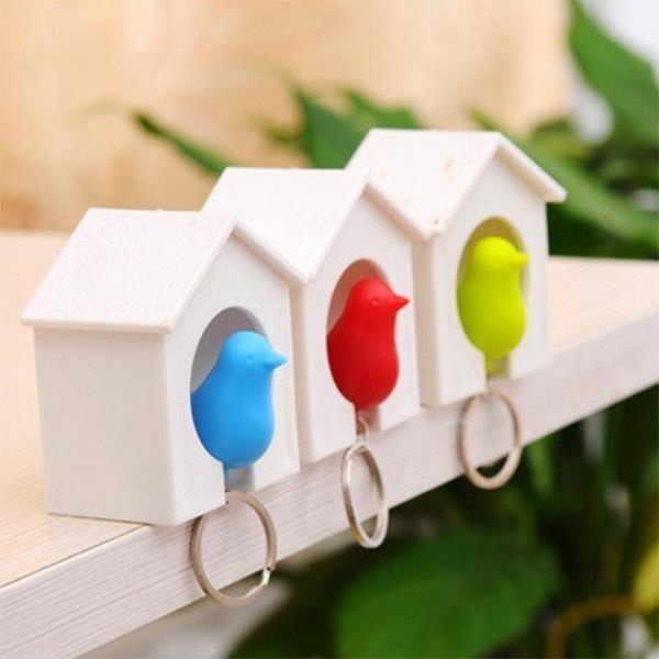 Cute Whistle Bird House Couple keychains Wall Mount Hook Plastic Sparrow Key Holder for the keys