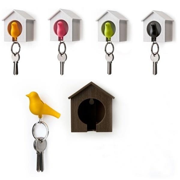 Cute Whistle Bird House Couple keychains Wall Mount Hook Plastic Sparrow Key Holder for the keys